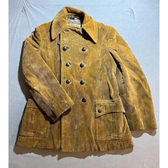 Europe Craft Corduroy Jacket Adult 38 Double Button Beige Long Sleeve Coat Mens - Picture 1 of 12